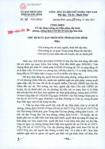 Công điện về việc tăng cường các biện pháp cấp bách phòng, chống dịch Covid-19 trên địa bàn tỉnh Quảng Bình