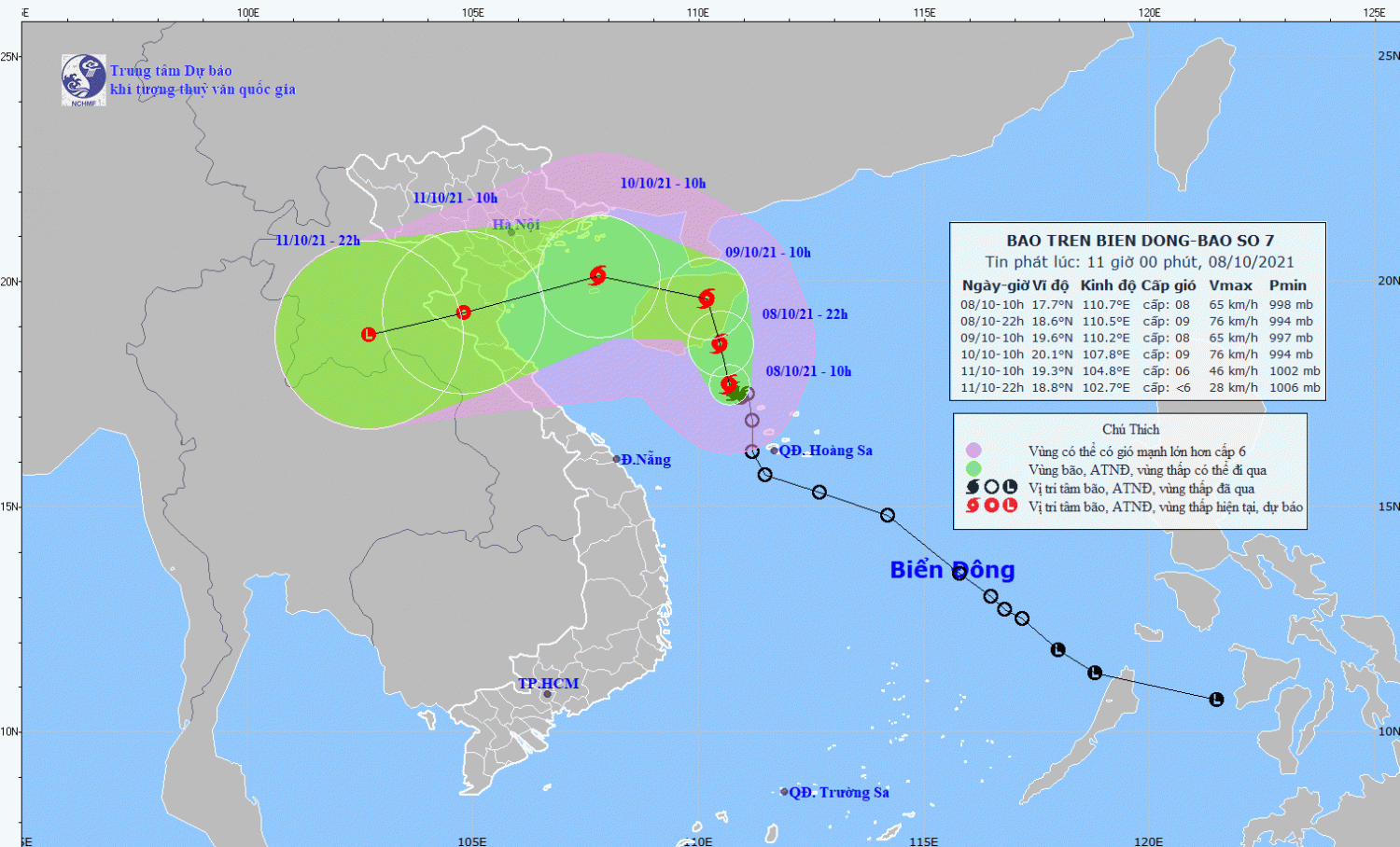 Tin bão trên Biển Đông (cơn bão số 7). Ảnh: KTTV